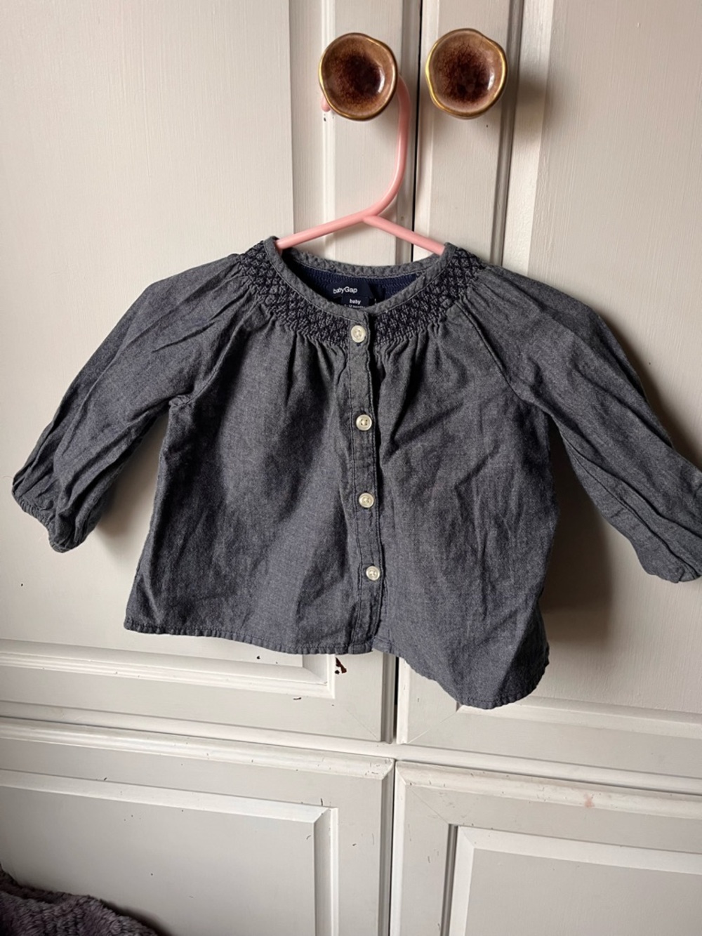 GAP Charcoal Gray, Jean Blue Button-Front Smocked Baby Top
